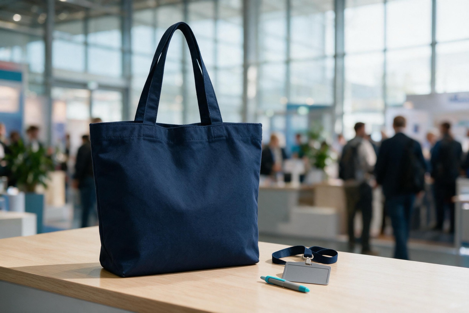 Kit para eventos e feiras com sacolas, crachás e brindes personalizados